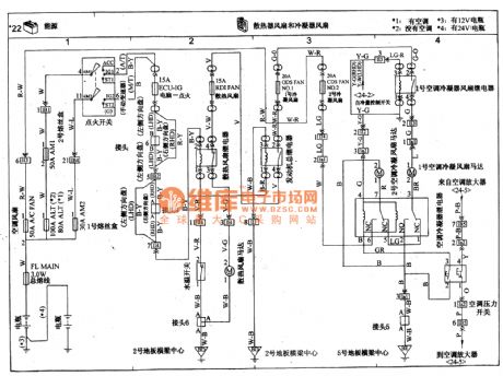 TOYOTA COASTER coach radiator fan and condenser fan circuit wiring circuit diagram