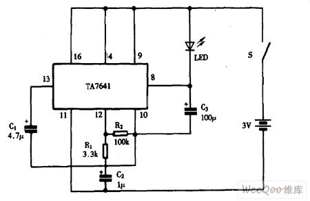 Using TA7641 as LED flash launcher circuit diagram
