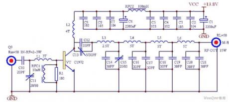 88MHz-108MHz 15W FM transmitter high-frequency amplifier circuit diagram