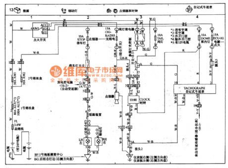 TOYOTA COASTER coach control lamp, cigar lighter, clock, automatical speedometer circuit wiring circuit diagram
