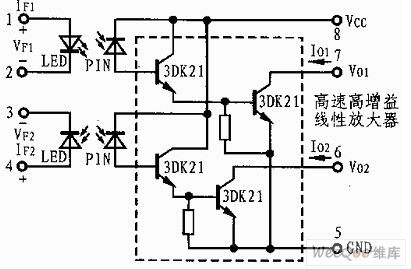 Dual high-speed optocoupler internal circuit diagram
