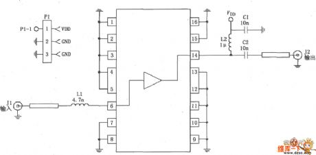 50Ω impedance linear amplifier circuit composed of the RF2320