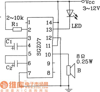Double frequency sound and light source circuit diagram composed of SGZ07