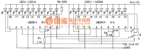 20-bit LED dot / line conversion display circuit diagram composed of two LM3914