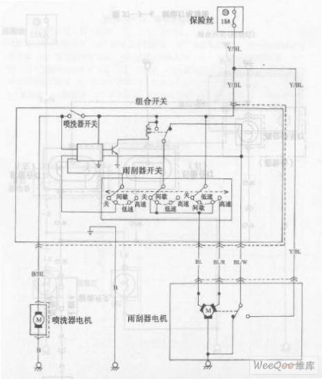 Changan Star multifunction vehicle front wiper and jet washing device circuit diagram