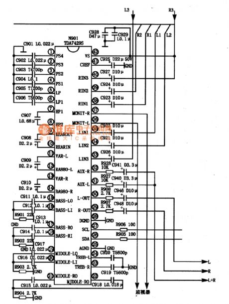 TDA7429S integrated block typical application circuit