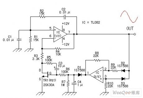 Using TL082 sine wave generator circuit diagram