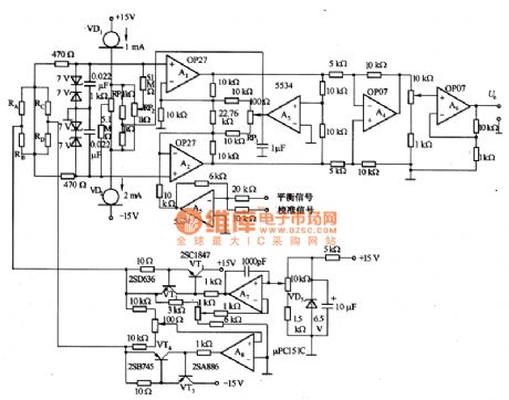 Pressure measurement circuit diagram composed of OP27
