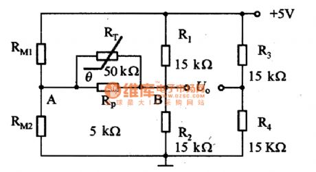 Temperature compensation circuit diagram composed of magnetosensitive resistance