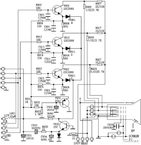 Video amplification circuit composed of discrete device