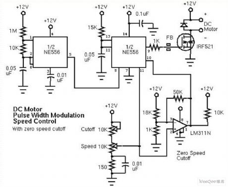 Pulse width modulation (PWM) DC motor speed controller circuit diagram