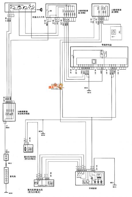 Dongfeng Citroen Picasso(2.0L) saloon car heating and ventilation circuit diagram