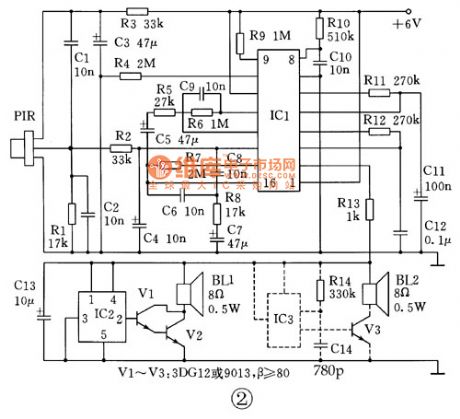 Pyroelectric infrared language alarm device principle circuit
