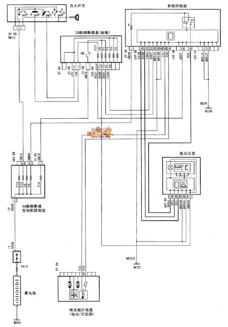Dongfeng Citroen Picasso(2.0L) saloon car digital clock and outside temperature circuit diagram