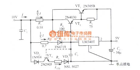 5A regulated power supply(supply for TTL integrated circuit)composed of LM340T integrated regulator