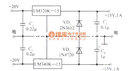 15V、1A symmetry regulated power supply composed of LM340K-15