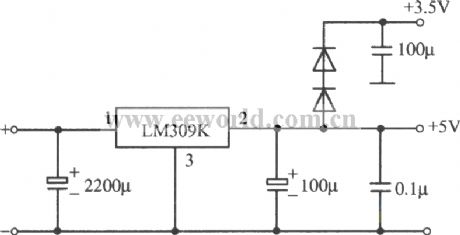 5V、1A regulated power supply circuit composed of LM309K integrated regulator