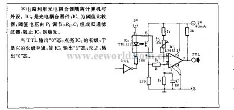Computer photoelectric isolation interface circuit