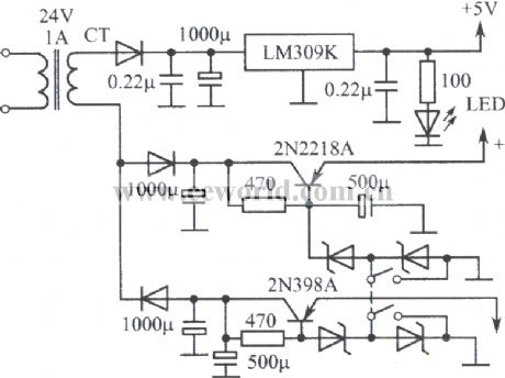Multi-channel regulated power supply composed of LM309K