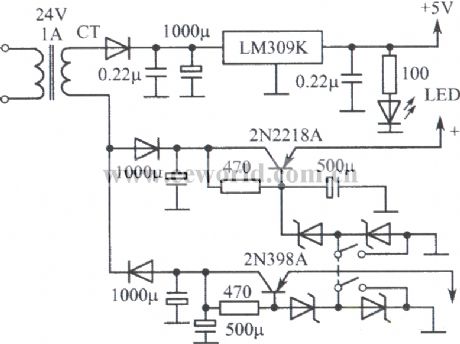 Multi-channel regulated power supply composed of LM309K