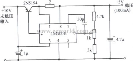 5V regulated power supply composed of LM300H integrated regulator 1