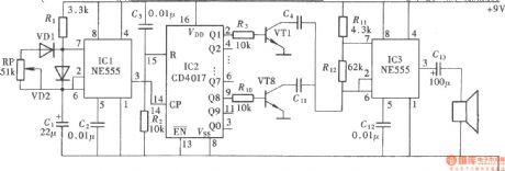 Special sound audio oscillator circuit(NE555、CD4017)