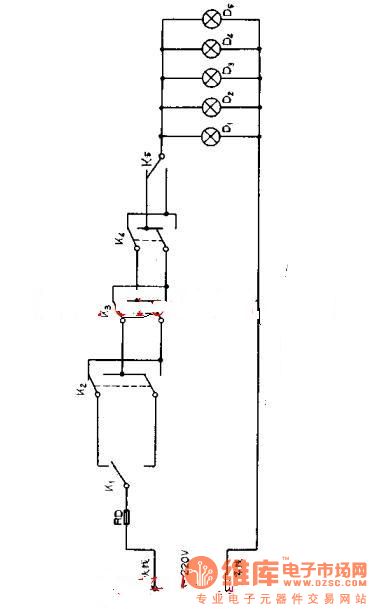 The five-storey light switch controlling method circuit diagram