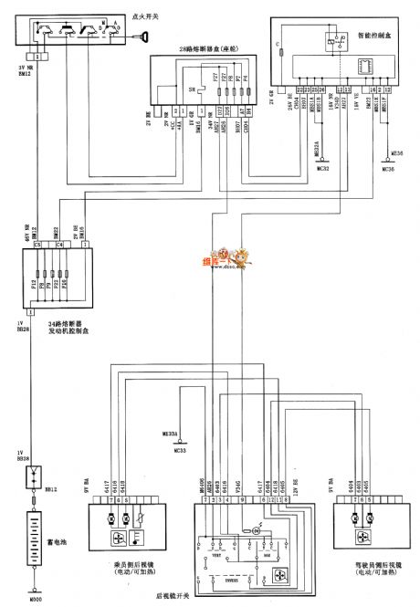 Dongfeng Citroen Picasso(2.0L) saloon car motor-driven rearview mirror circuit diagram