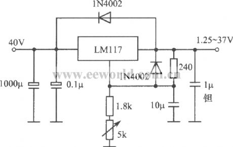 1.25～37V、1.5A adjustable regulated power supply composed of LM117