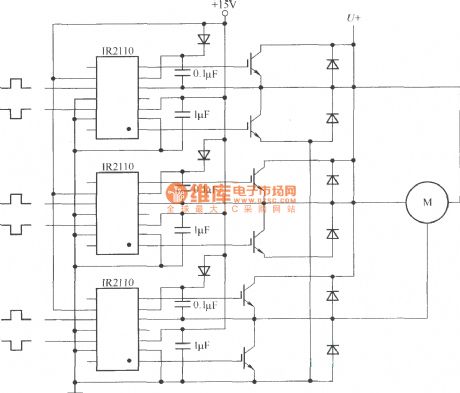 The application of IR2110 in three phase bridge motor drive circuit