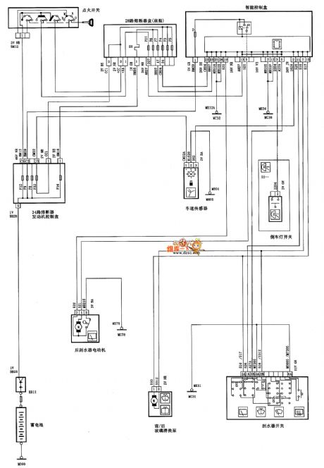 Dongfeng Citroen Picasso(2.0L) saloon car rear wiper and rear air window cleaning circuit diagram