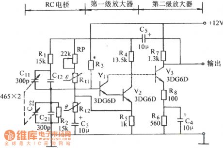 Multiple unit tube RC bridge oscillation circuit diagram