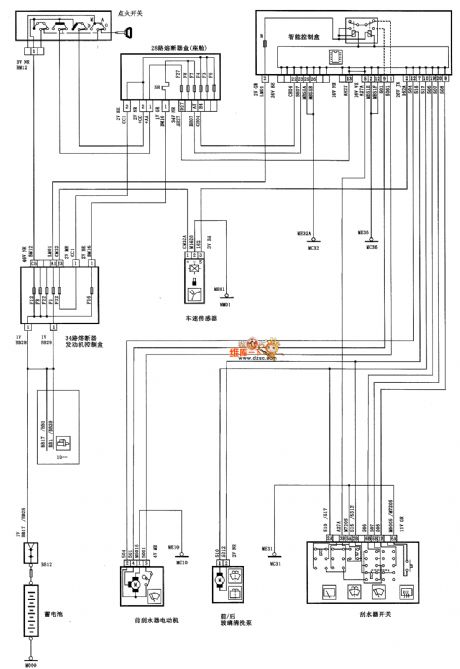 Dongfeng Citroen Picasso(2.0L) saloon car front wiper and front air window cleaning circuit diagram