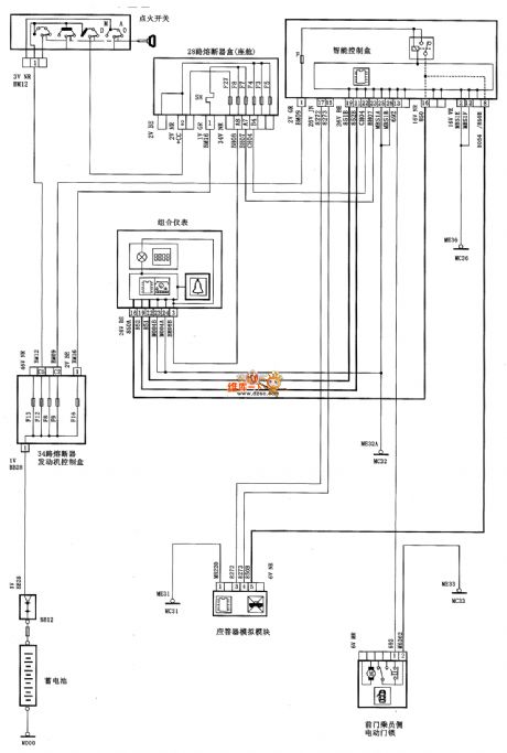 Dongfeng Citroen Picasso(2.0L) saloon car warning circuit diagram for not taking down the key