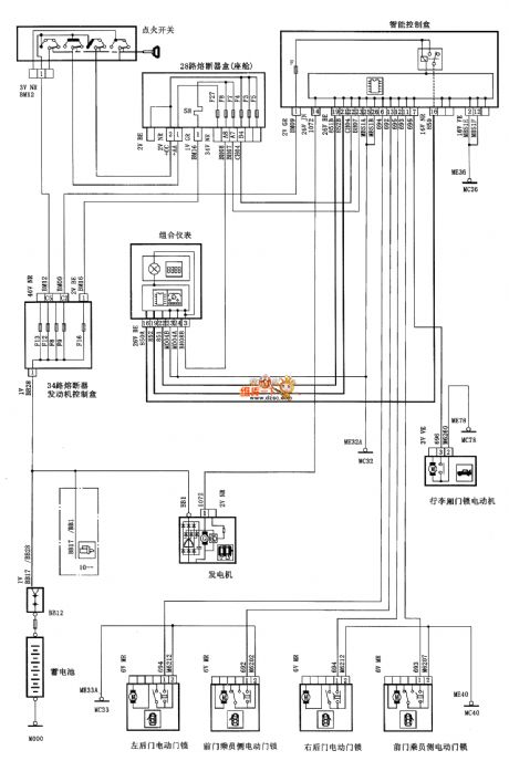 Dongfeng Citroen Picasso(2.0L) saloon car door switch information circuit diagram