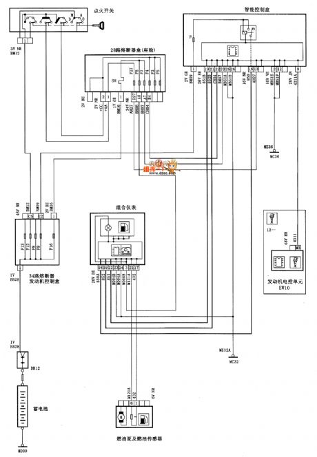 Dongfeng Citroen Picasso(2.0L) saloon car fuel gauge circuit diagram