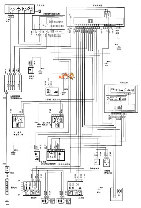 Dongfeng Citroen Picasso(2.0L) saloon car interior lighting circuit diagram