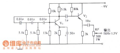 Output amplitude adjustable RC phase shift oscillator circuit diagram