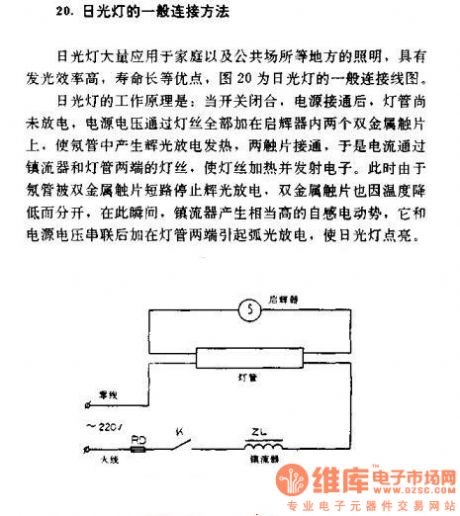 General connection method of fluorescent lamp circuit diagram