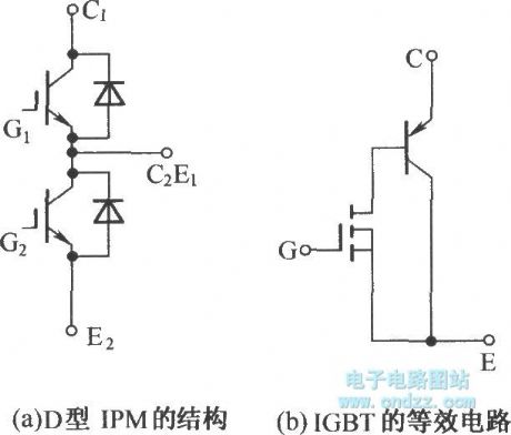 D type IPM structure and IGBT equivalent circuit