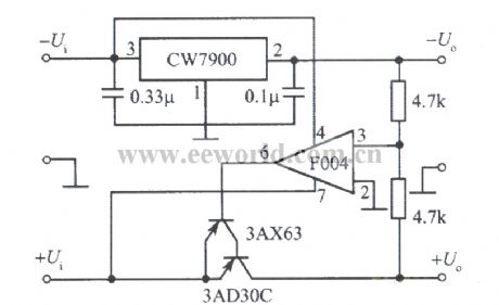 Tracing integrated regulated power supply with positive voltage tracking negative voltage