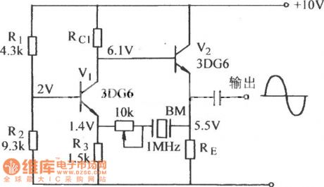Double tube quartz crystal oscillator circuit diagram