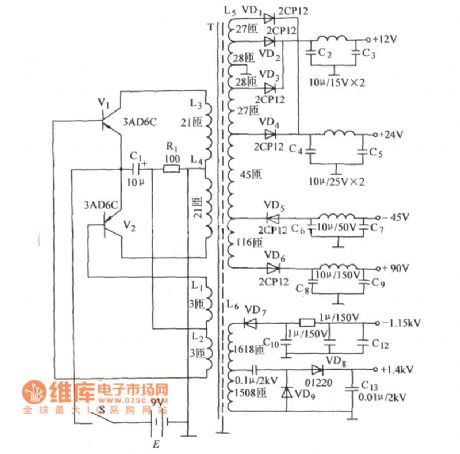 High-frequency high-voltage oscillator(DC voltage convertor)  circuit diagram