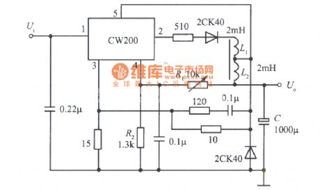 Self-excitation switching integrated regulated power supply circuit diagram composed of CW200