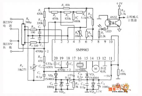 Typical application circuit of the single-phase electric power measurement system SM9903