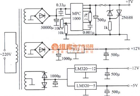 ±5V, ±l2V regulated power supply circuit diagram for computer composed of MPC1000,LM320
