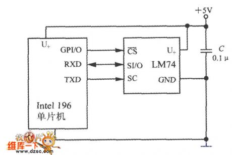 196 single chip microcomputer circuit diagram composed of intelligent temperature sensor