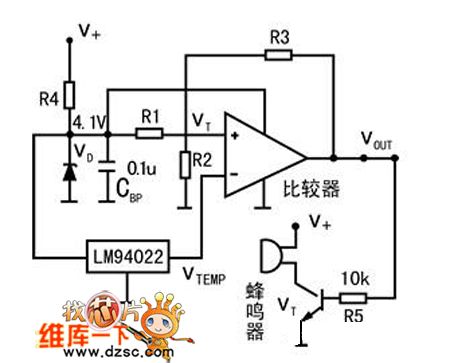 Simple excess threshold temperature alarm circuit diagram