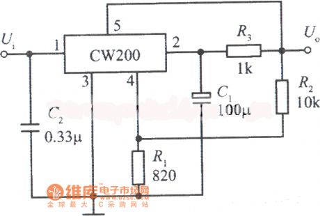 Slow starting integrated regulated power supply circuit diagram composed of CW200