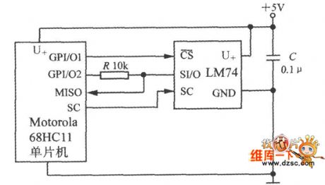 68HC11 single chip microcomputer circuit diagram composed of intelligent temperature sensor